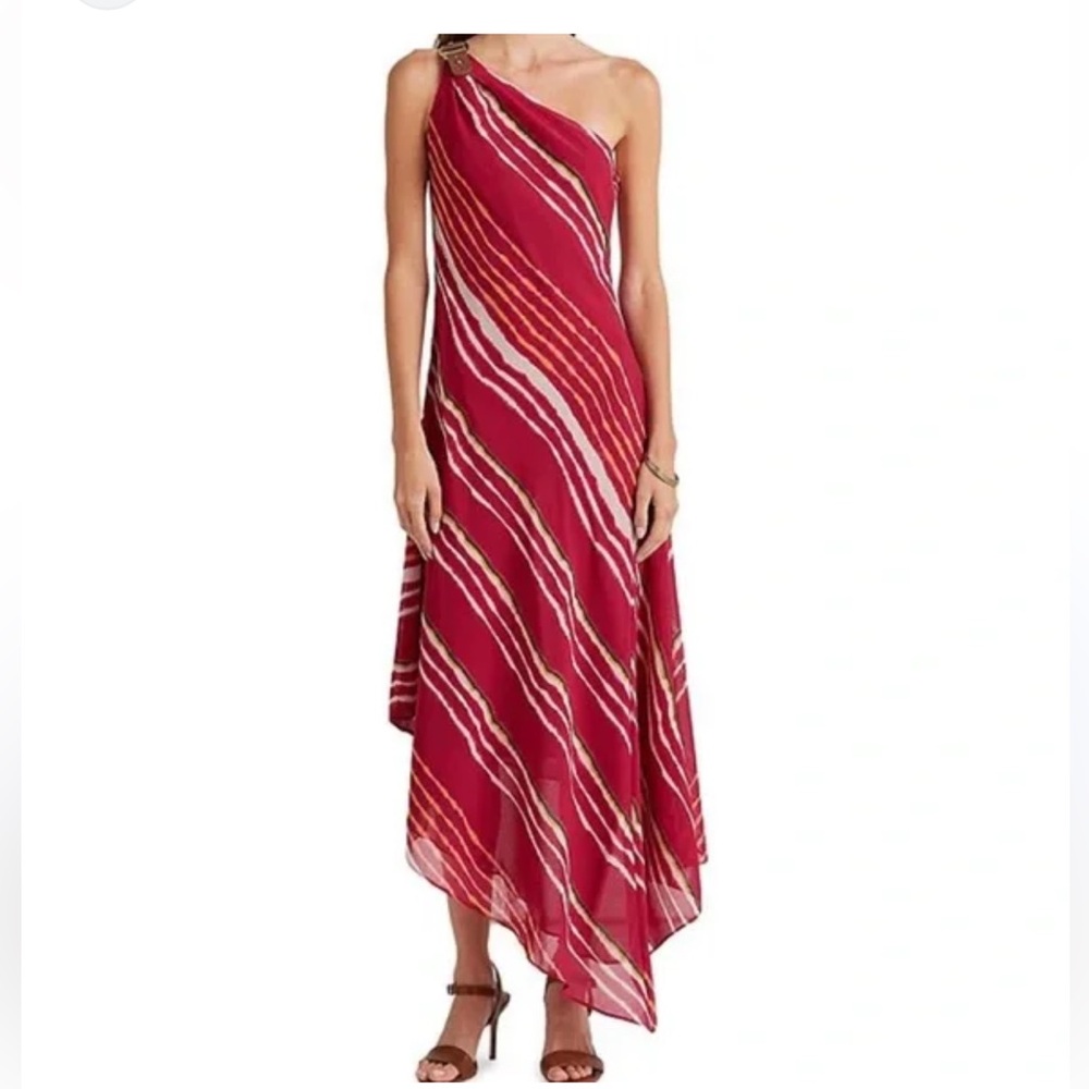 Ralph Lauren Asymmetrical Dress in Pink and White gold leather hardware Sz 12 - Picture 3 of 10